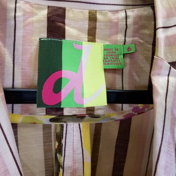 D.E.S. Jacket Women's Sz 6 Silk Linen Snap Wrap Front Striped Classic Blazer Tan - Picture 9 of 16